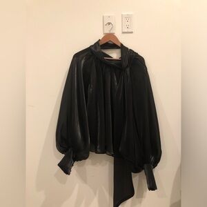 URBNIQUE Sheer Silky Bow Tie Blouse NWT